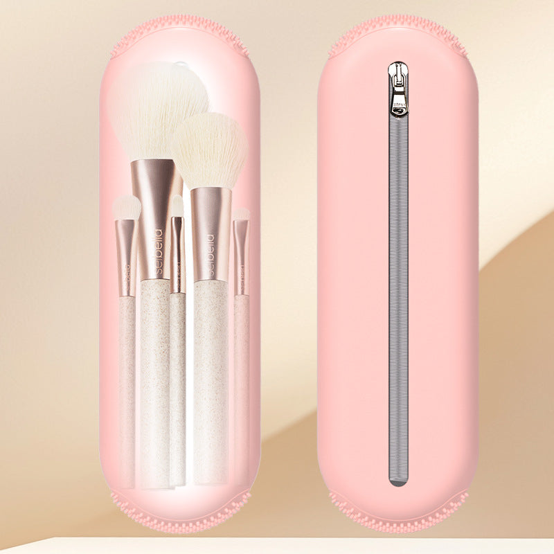 Silicone makeup brush with mirror Storage bag Portable dust-proof travel bag Vertical waterproof makeup brush Cleaning kit
