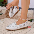 Plus size women's summer sandals: breathable, hollow-out leather, non-slip, flat, middle-aged and elderly women's shoes - clogs