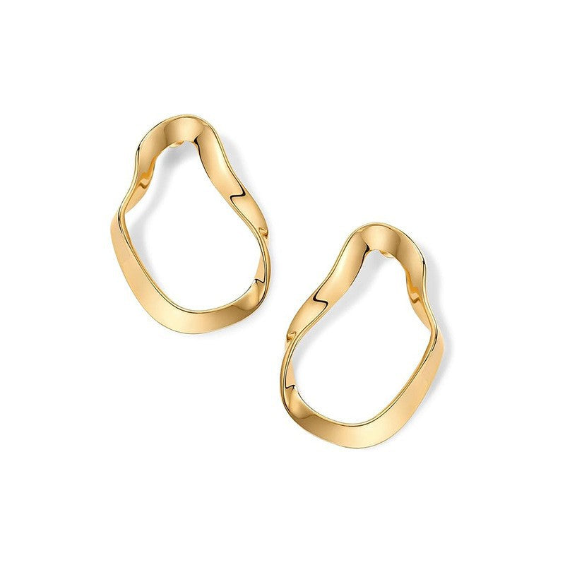 Brass electroplated real gold cross-border women's 14k wave-shaped stylish pendant earrings lightweight twisted infinite ring