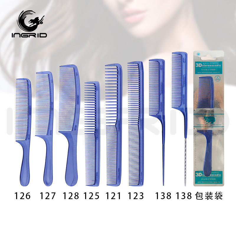 3D Blue Resin Hair Cutting Comb Double Head Hair Cutting Comb Steel Needle Tip Tail Comb High Temperature Resistant Anti-Static Blue Hair Cutting Series