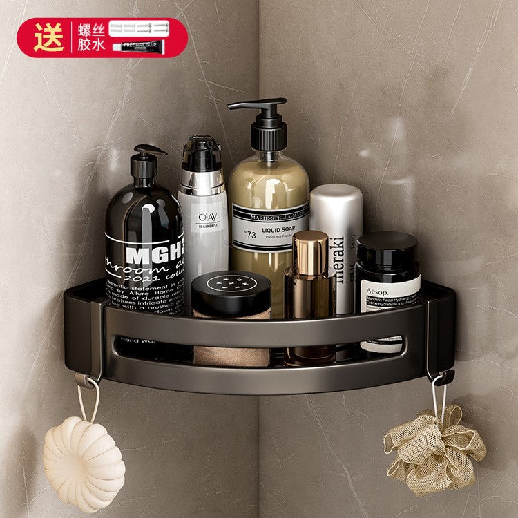 Bathroom black corner shelf, no punching, bathroom, washroom, bathroom, storage rack, tripod, corner storage rack