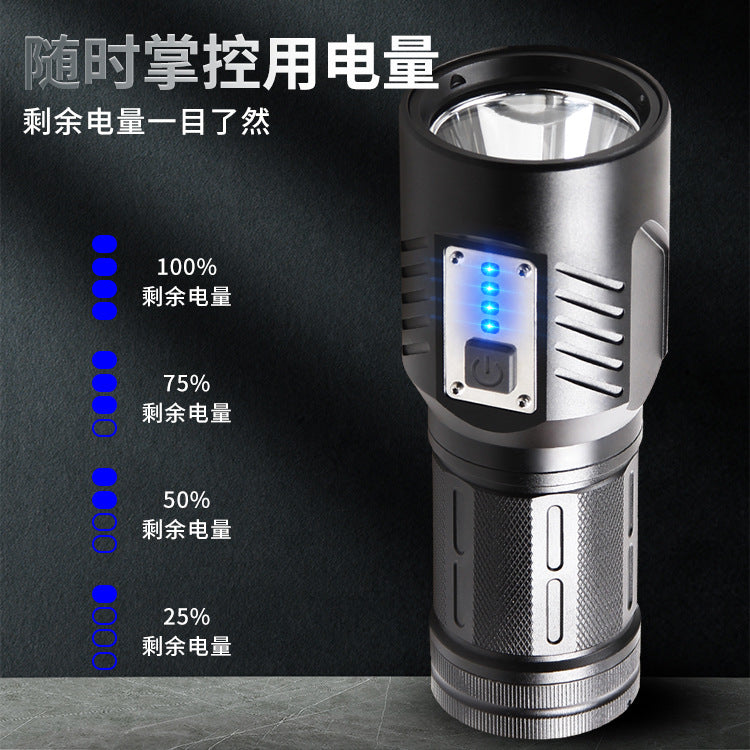 Internet celebrity big steel cannon strong light flashlight charging bright, portable multi-function white laser led work lighting flashlight