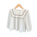 Girls' korean style all-season fashionable and versatile two-tone embroidered floral shirt - trendy, popular, and refreshing top
