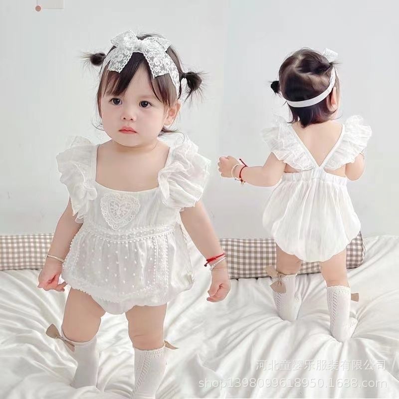 Infant and toddler girl's summer romper, newborn 100-day celebration outfit, stylish princess onesie, summer outing carrier