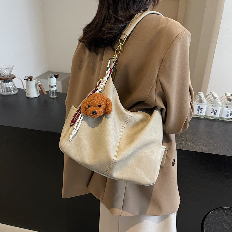 Grey textured large-capacity casual messenger bag 2025 new trendy fashion versatile simple style shoulder bag big bag