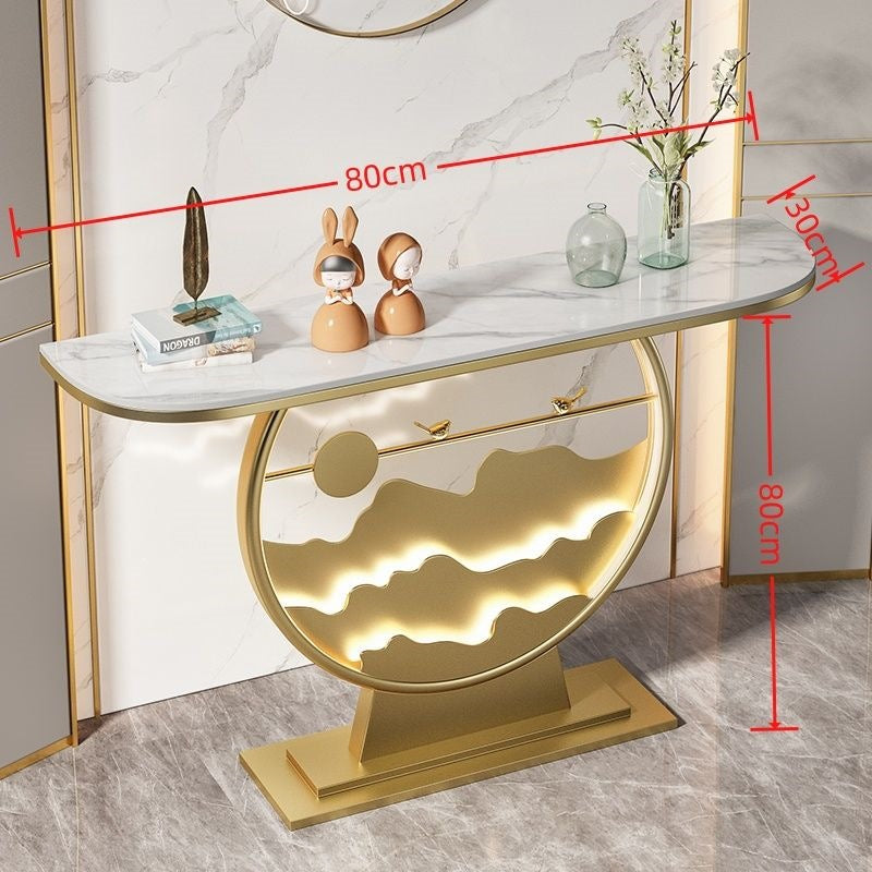 Wall-mounted console table for entryway, home, hallway, with led light strip, rock slab top, new style living room console cabinet for hallway end