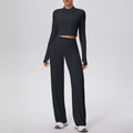 New arrival: solid color double-sided brushed fleece zip-up jacket & wide-leg yoga pants set - perfect for running, fitness, and activewear