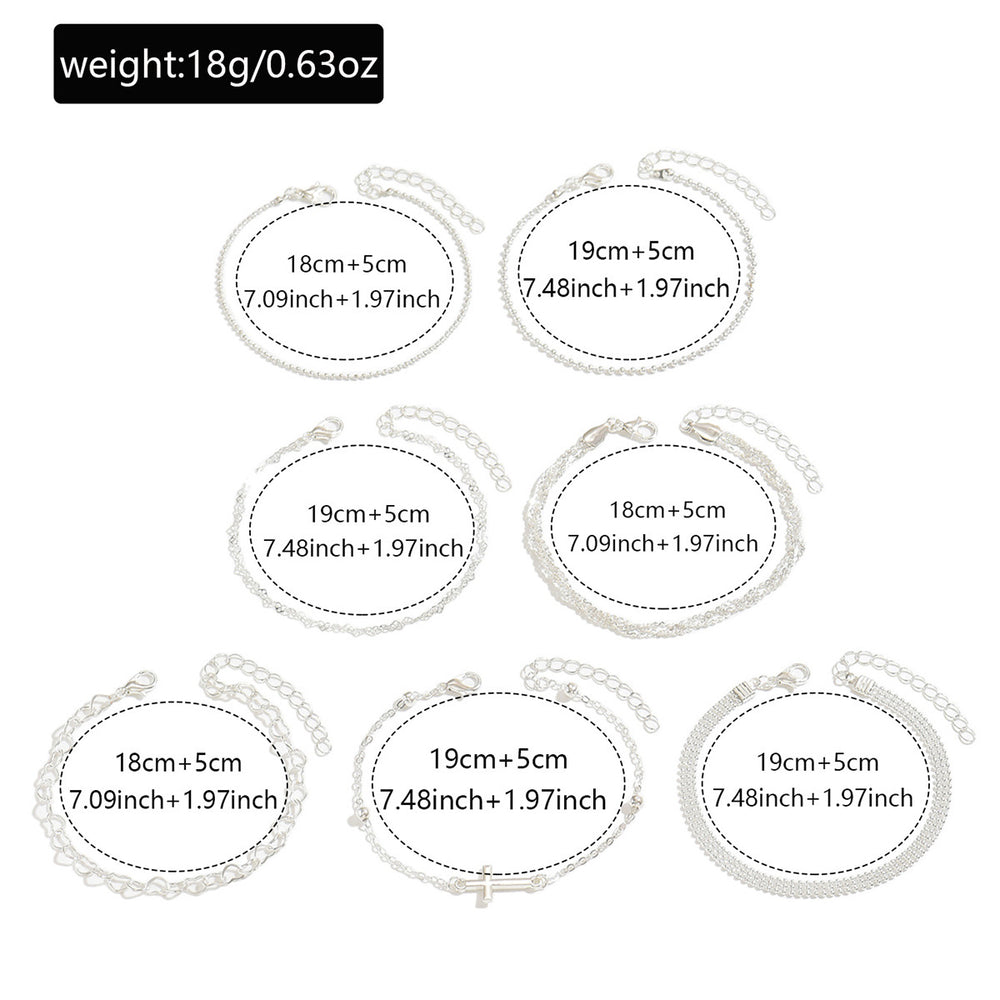 European and american cross-border retro layered bracelet set - 7 piece fashionable and elegant cross & heart hollow-out jewelry set