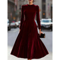Fashion cross-border exportdress new arrival gold velvet round neck long sleeves dress
