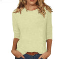 new women's crew neck t-shirt with 3/4 sleeves - solid color top for cross-border  sales