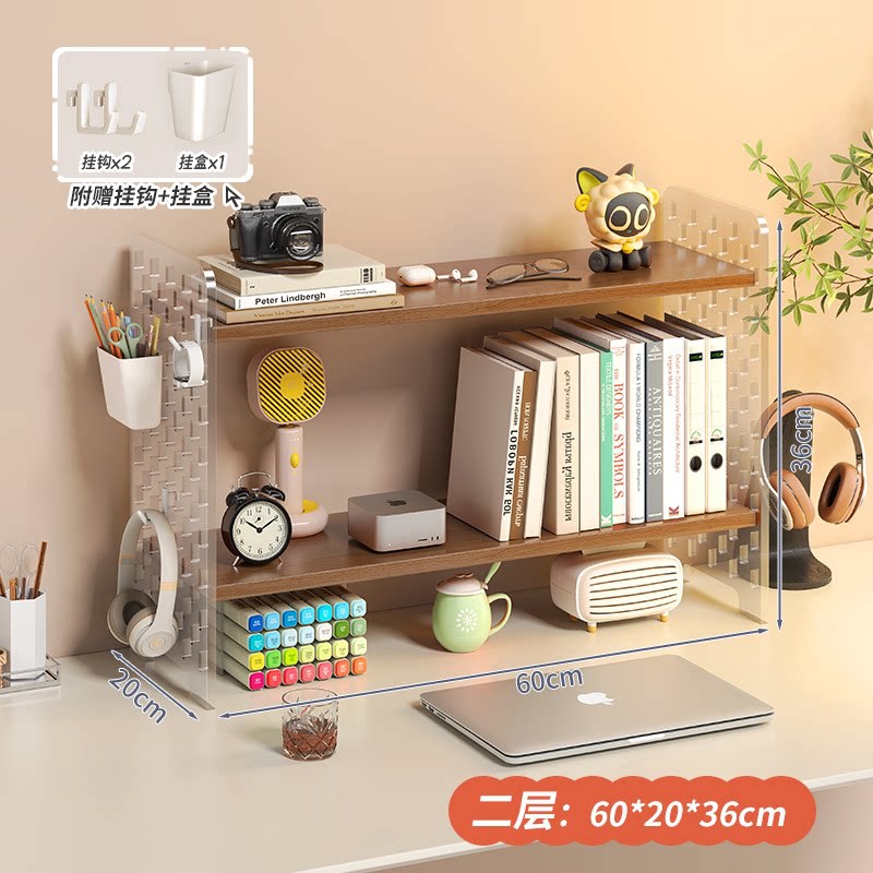 Acrylic desktop organizer, office desk pegboard, computer desk bookshelf, multi-tier storage rack with dividers