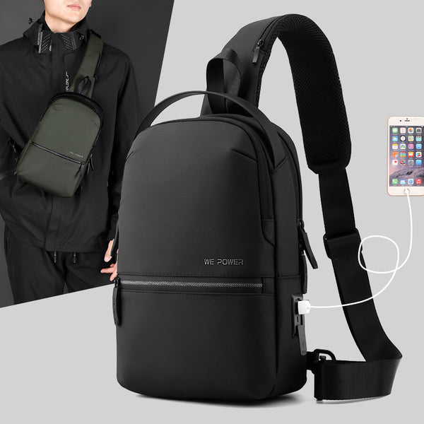 WEPOWER new casual men's breast bag USB charging shoulder messenger bag travel waterproof trendy shoulder bag