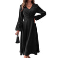 cross-border french chic v-neck dress - autumn/winter elegant a-line high-waisted midi dress