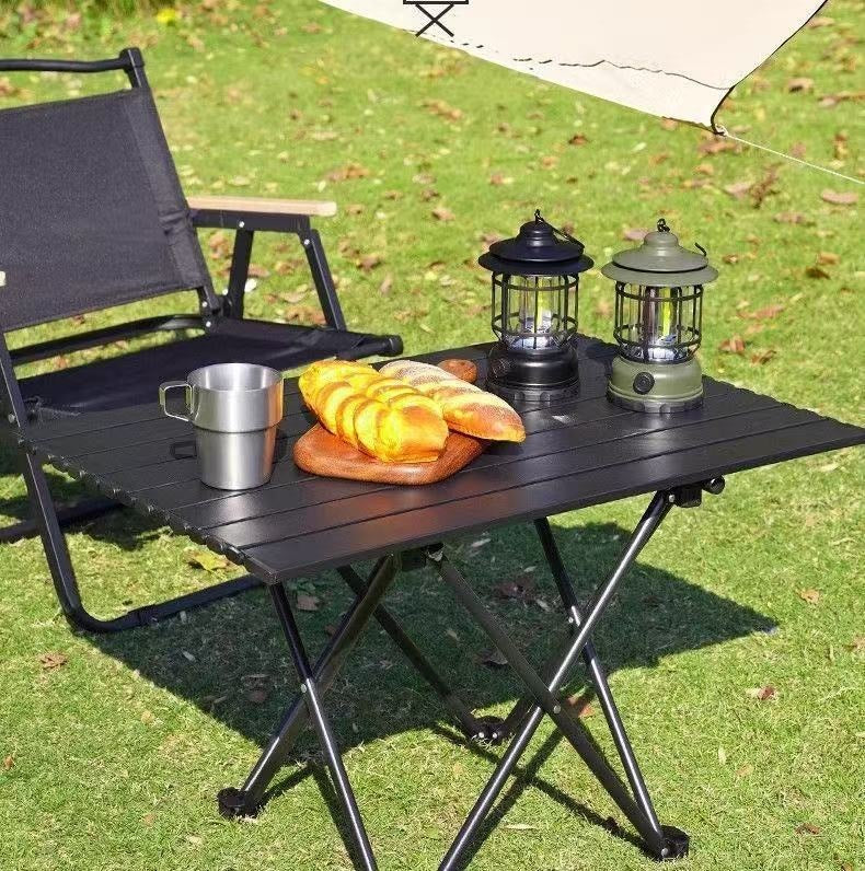 Foldable portable outdoor table and chair set, aluminum alloy picnic table, camping roll-up table supplies, outdoor bbq table set
