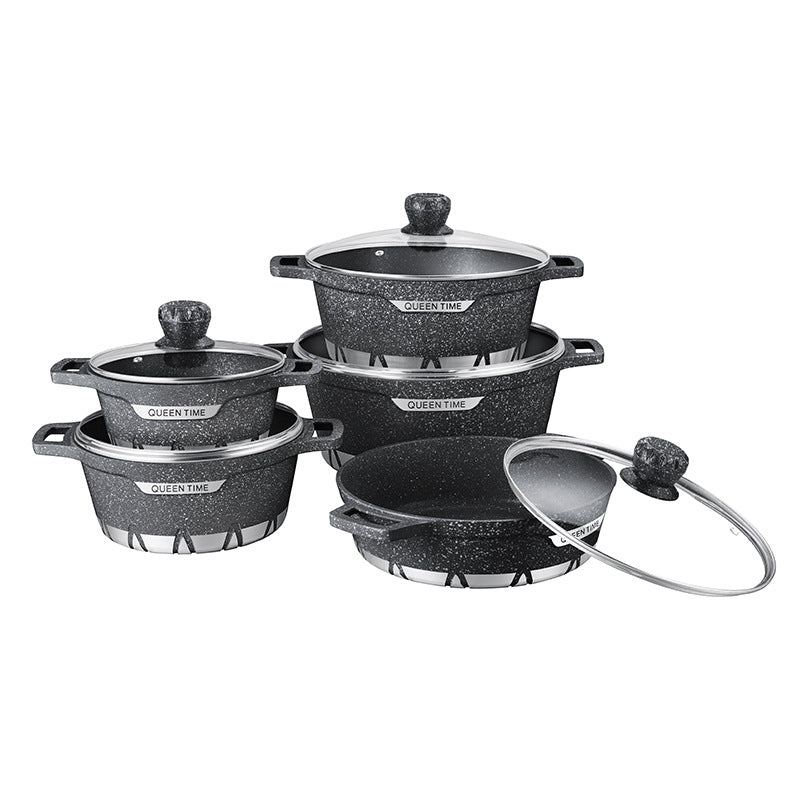 Lanya cross-border soup pot die-cast non-stick pot aluminum pot suit aluminum pot ten-piece cookware nonstickpot