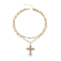 French style inlaid pearl cross pendant wholesale european and american cross-border retro necklace women's accessible luxury nichesweater chain necklace