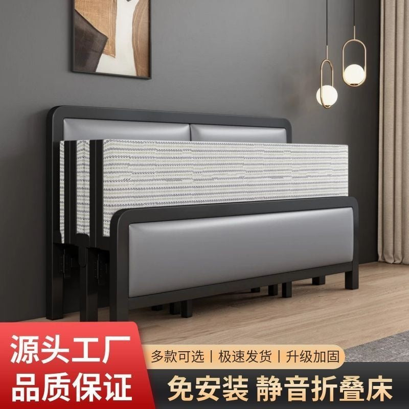 For homefoldable bed iron frame single lunch break rental house portable double bed iron frame simple hard bed economical