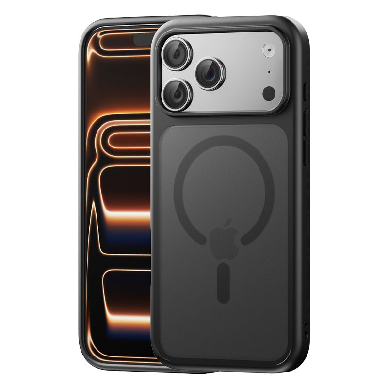 Suitable for iphone16 skin-feeling magnetic phone case with large holes apple 17promax transparent frosted anti-fall protective case