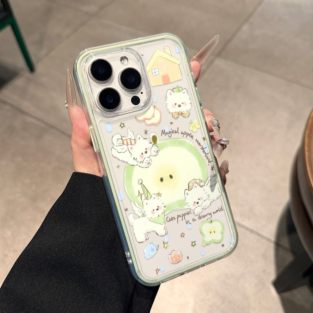 Suitable for apple 17promax magic green apple puppy phone case iphone16 cute 15 anti-fall colorful case