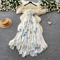 Vacation style halter floral backlessdress women's summerrufflesasymmetrical sleeveless fairy waist long skirt
