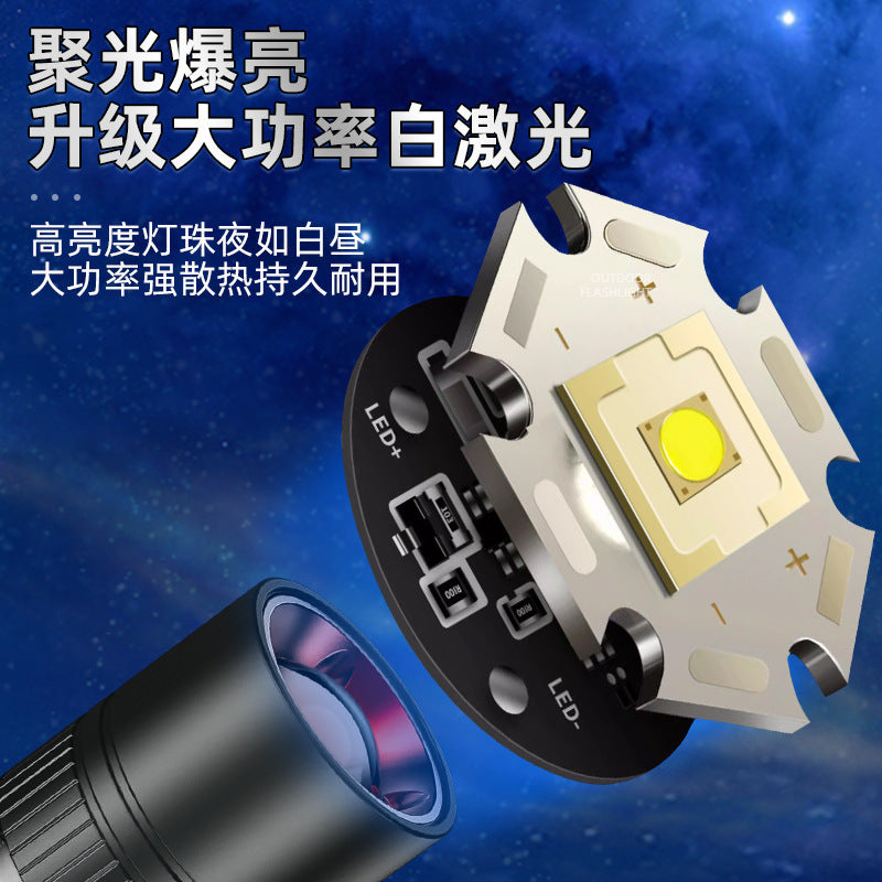 Cross-border new multi-function LED flashlight Type-C charging outdoor zoom white laser strong light flashlight