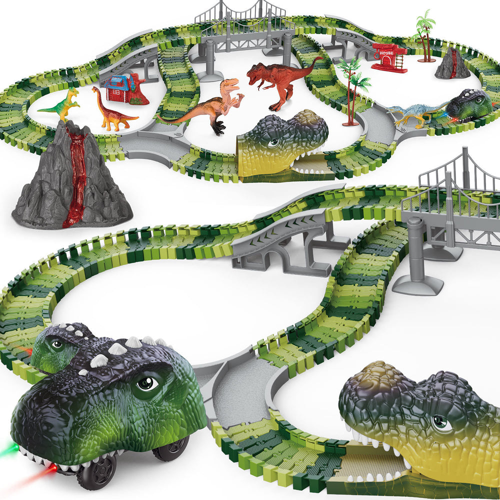 children's dinosaur track car toy diy assembly electric roller coaster tunnel versatile educational building blocks wholesale
