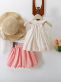 cross-border girls' 3d floral doll top + bloomer pants two-piece set