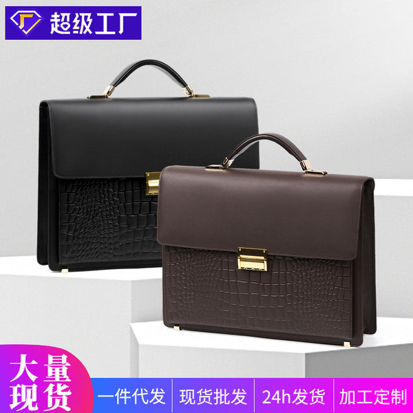 Leather men's bag business commuter men's briefcase anti-theft password lock versatile computer bag cowhide men's handbag