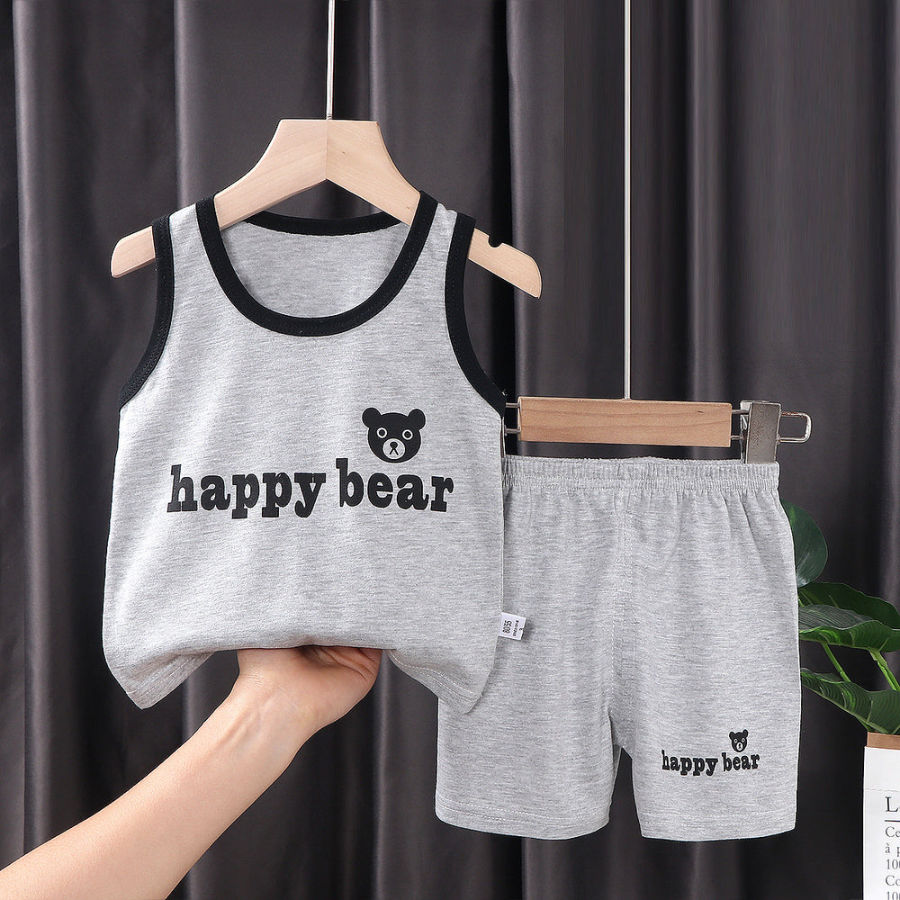 Kids' tank top set - summer new arrival: pure cotton girls' shorts outfit, korean style sleeveless set for baby boys and girls
