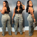 European and american style women's multi-pocket jeans -  cross-border fashionable and unique detachable button straight-leg pants