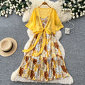 spring new korean style elegant flowing ribbon floral dress women's two-piece set - effortless chic, fashionable workwear