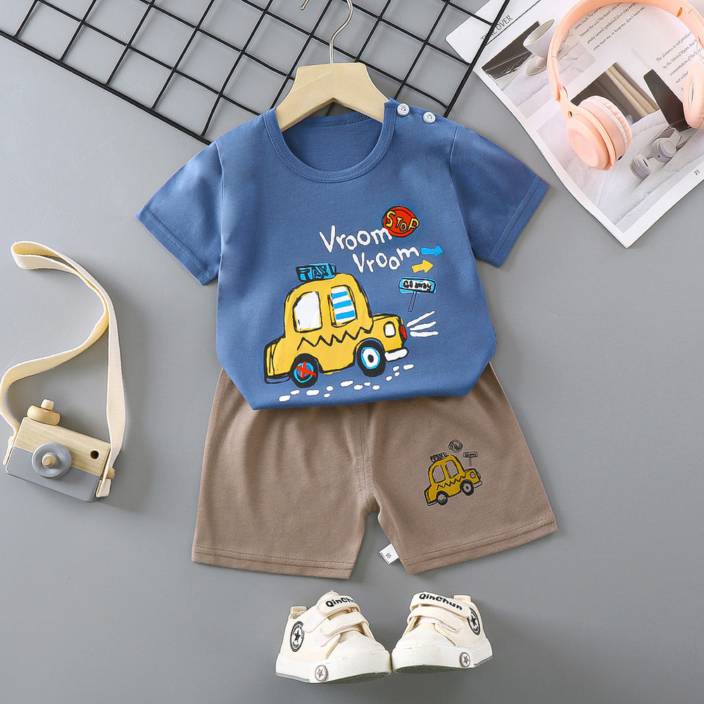 Kids' short-sleeve set: 100% cotton boys' t-shirt & baby summer outfit - girls' shorts, infant clothing, wholesale summer apparel