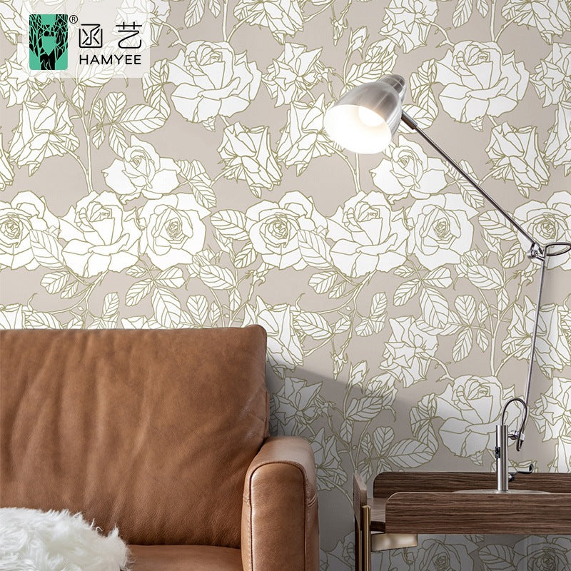 Cross-border sketch flower wallpaper thickened waterproof PVC wallpaper self-adhesive background wall decoration personalized wall sticker cloth with glue