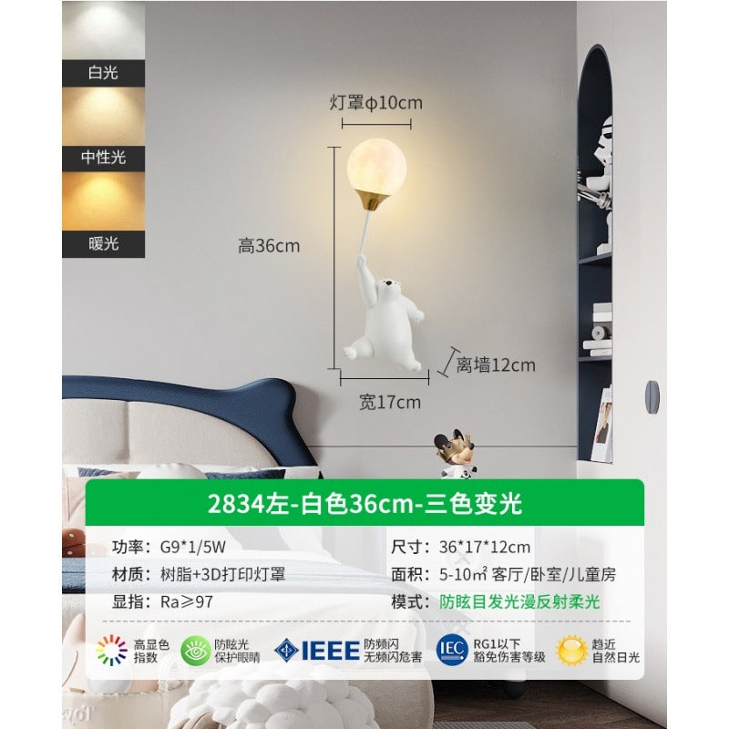 Wall lamp bedside lamp bedroom staircase lamp background wall wall lamp hanging lamp boy girl bear children's room lamp E