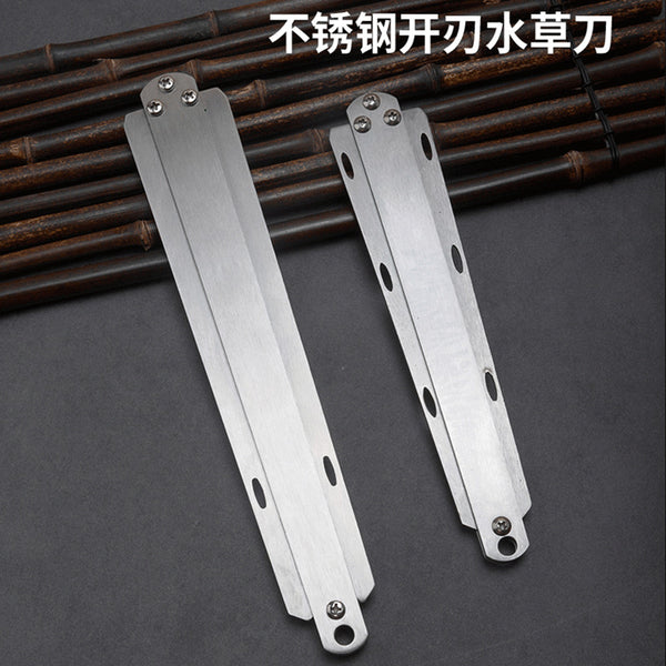 Fishing Mowing Double Effect Sawtooth Bladed Aquatic Knife Tools Fishing Supplies Folding Stainless Steel Cutting Knife Weed Cleaning