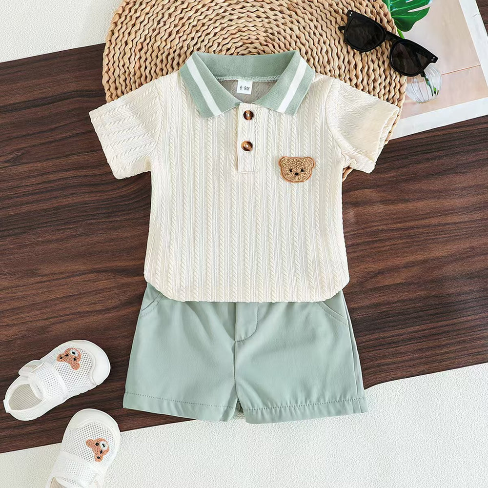 Children's clothing white polo shirt + brown shorts fashioncasualtwo-piece set