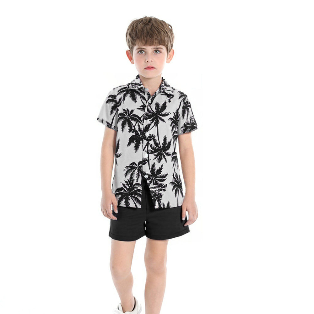 Boys' summer shirt sets, hawaiian beach outfits, family travel styles, baby summer clothes, kids' summer collection