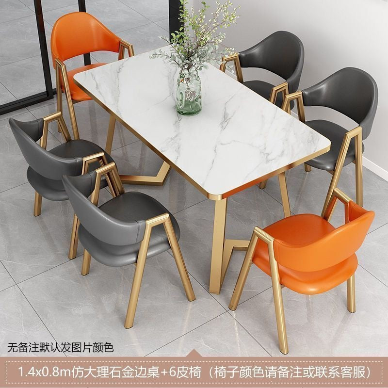 Nordic light luxury negotiation table and chair combination milk tea shop imitation rock slab rectangular in stock reception table and chair combination dining table and chair