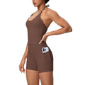 pure color brushed beautiful back tight strap halterflap pocket pants yoga suit sports running shortstwo-piece set