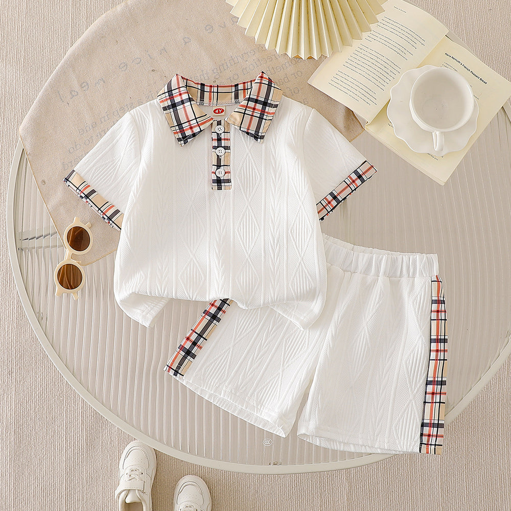 summer new arrival cross-border e-commerce striped textured children's knitted casual pants two-piece set for boys