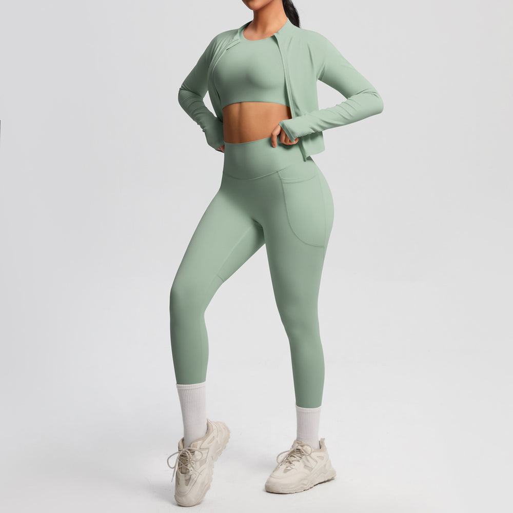 European and american cloud-feel yoga short sleeve top, high-waisted leggings, slimming butt-lifting running fitness apparel, three-piece activewear yoga set