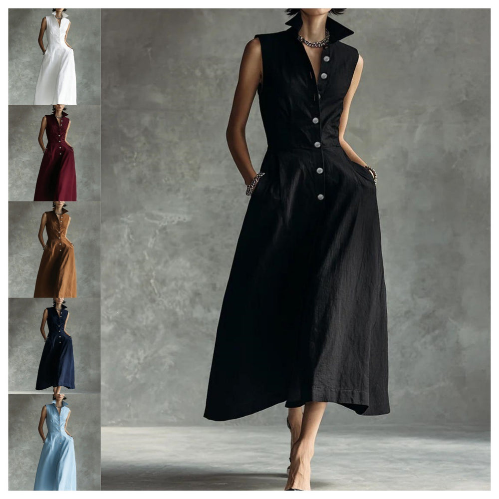 European and american cross-border independent station  summer new fashion casual stand collar elegant trendy button-down dress