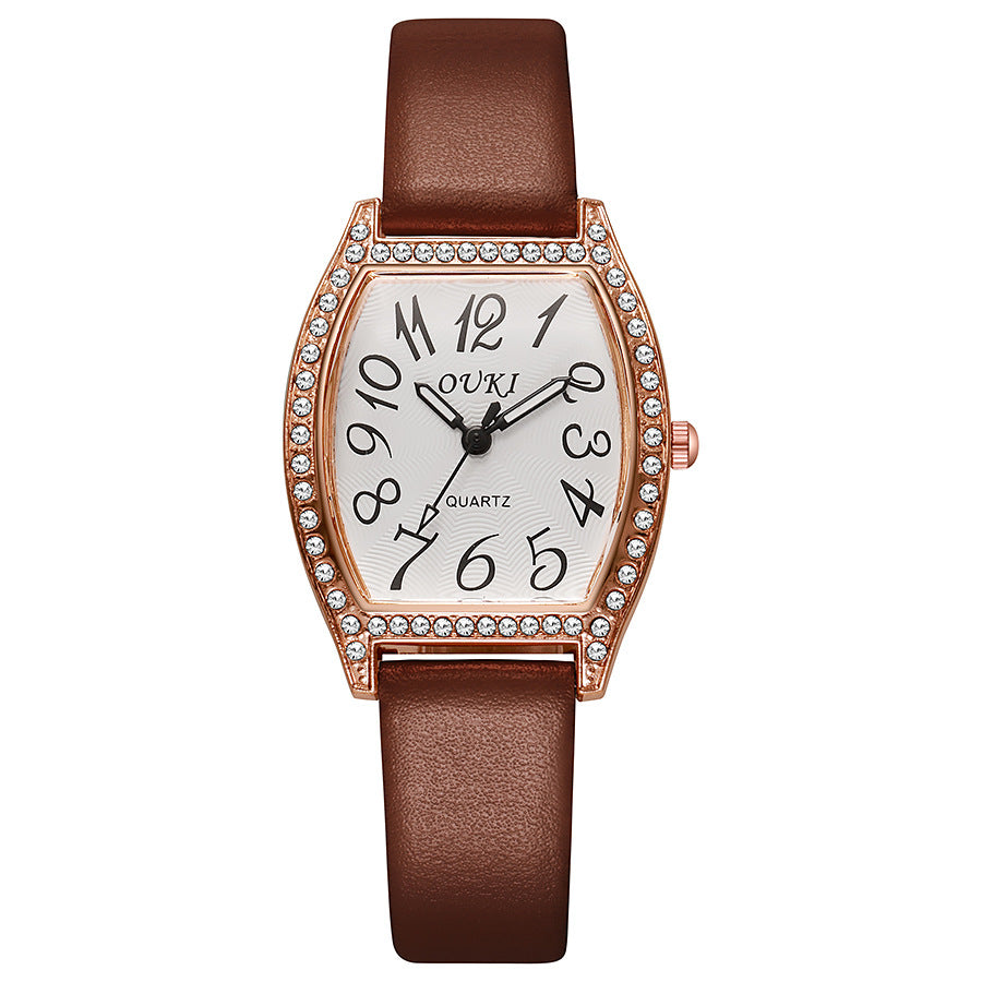 2025 new tiktok viral barrel-shaped full diamond european and american style watch, fashionable women's quartz watch, in-stock wholesale