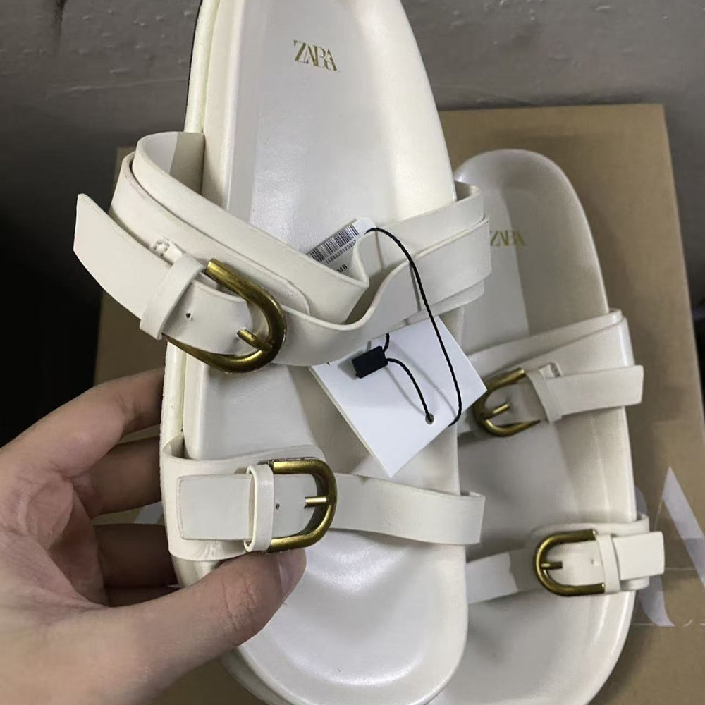 Za2025 summer women's black buckle strap open-back sandals - breathable, round toe, fashionable flat sandals