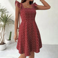 summernew arrival square collar heartdress flying sleeves waist slimming lookpetiteshigh waistshorta-line skirt