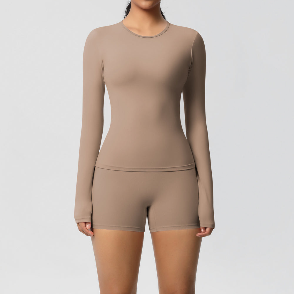 New arrival cross-border pure color double-sided brushed tight long yoga suit sports running fitness suit two-piece set for women