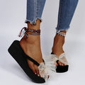 plus size wedge slippers for women 2025new arrivalexport herringbone sandals and slippers rhinestone bows seaside beach slippers