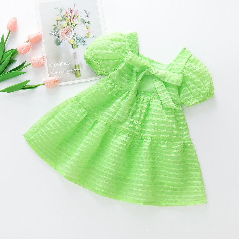 Girls' dress princess dress summer cool baby tulle dress korean style chic sweet chiffon dress with puff sleeves
