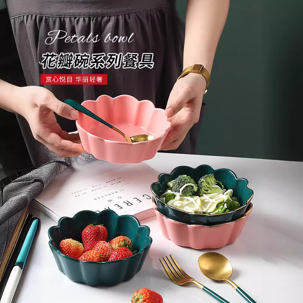 Salad breakfast bowl petal baking bowl eating bowl ceramic tableware single stylishins creative wholesale white porcelain casual