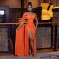 C7667 cross-border   fashion women's elegant sexy high-slit shawl dress - new arrival